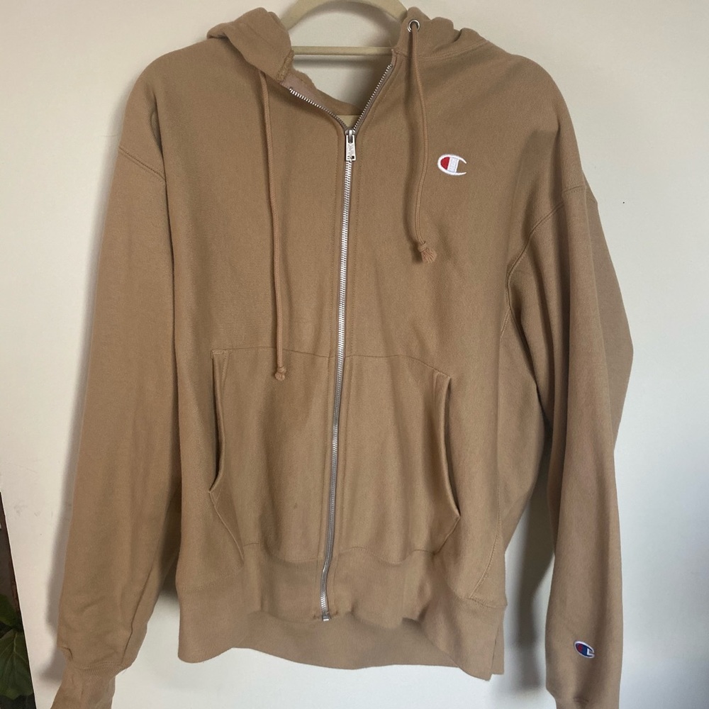 Beige Champion Zip Up Hoodie